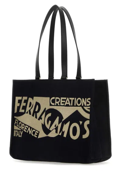 Ferragamo Mini Logo-printed Tote Handbag In Black