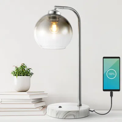 Jonathan Y Ada 20" Industrial Contemporary Iron/glass Led Task Lamp With Usb Charging Port