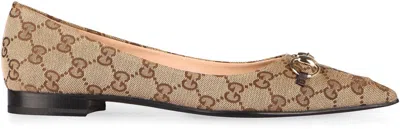 Shop Gucci Fabric Ballet Flats In Beige