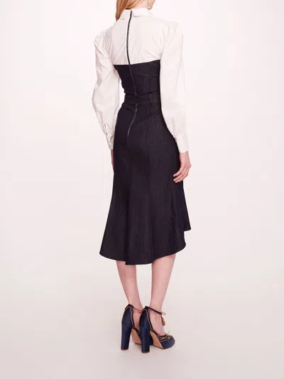 Marchesa Denim Poplin Shirt Dress In Deep Indigo Ivory