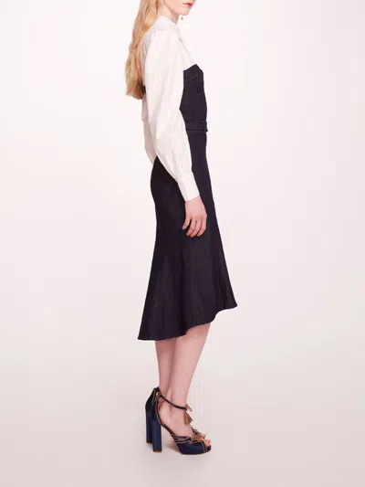 Marchesa Denim Poplin Shirt Dress In Deep Indigo Ivory