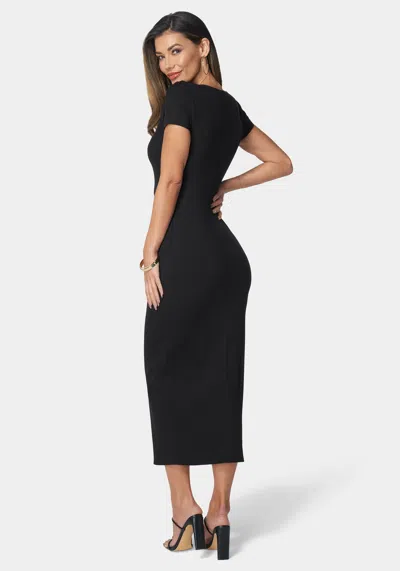 Bebe Short Sleeve Ribbed Midi Dress In Black