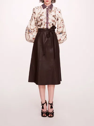 Marchesa Faux Leather Poplin Midi Dress In Ivory Chocolate