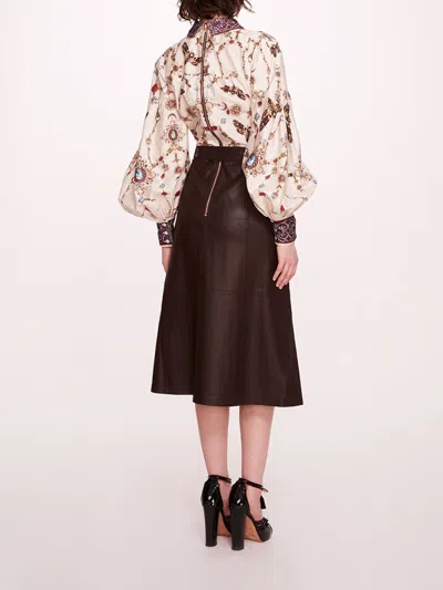 Marchesa Faux Leather Poplin Midi Dress In Ivory Chocolate