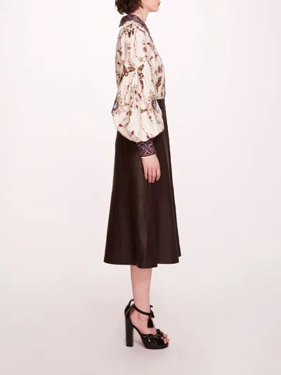 Marchesa Faux Leather Poplin Midi Dress In Ivory Chocolate