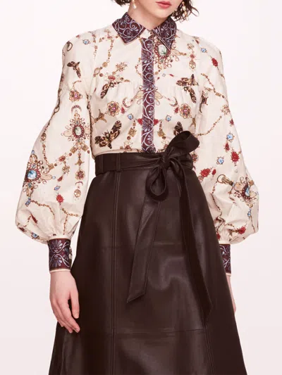 Marchesa Faux Leather Poplin Midi Dress In Ivory Chocolate
