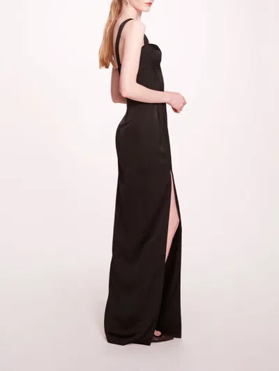 Marchesa Satin Bustier Gown In Black
