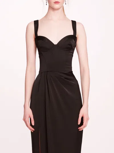 Marchesa Satin Bustier Gown In Black