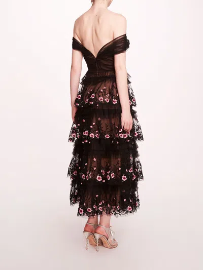 MARCHESA TIERED TERRARIUM MIDI DRESS 
