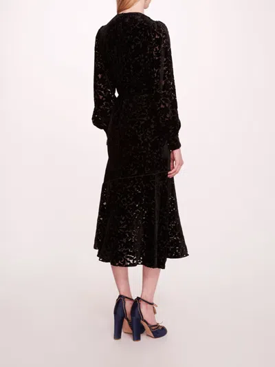 Marchesa Velvet Burnout Midi Dress In Black