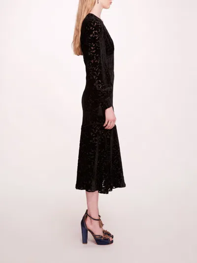 Marchesa Velvet Burnout Midi Dress In Black