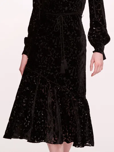 Marchesa Velvet Burnout Midi Dress In Black