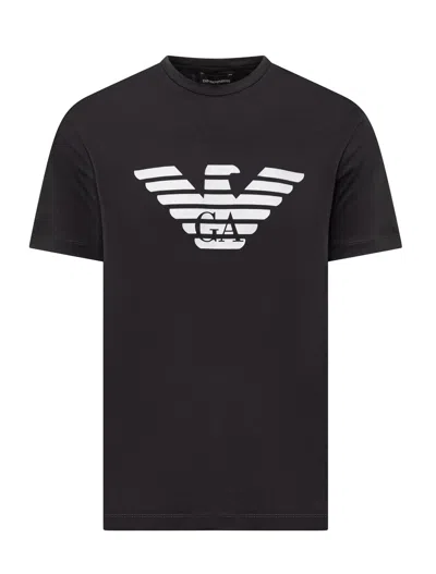 Emporio Armani Black Crewneck T-shirt With Logo Embroidery On The Front