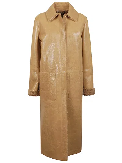 Fendi Light Brown Leather Coat In Brown