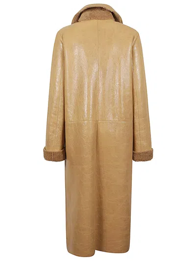 Fendi Light Brown Leather Coat In Brown