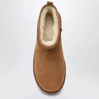 Ugg Classic Ultra Mini Low Heels Ankle Boots In Leather Color Suede In Brown
