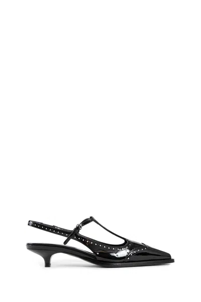 Miu Miu Women Leather Brogue Slingback T-strap Pumps In Black