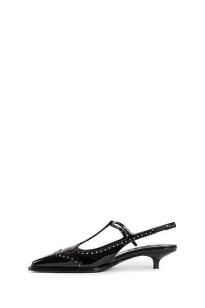 Miu Miu Women Leather Brogue Slingback T-strap Pumps In Black