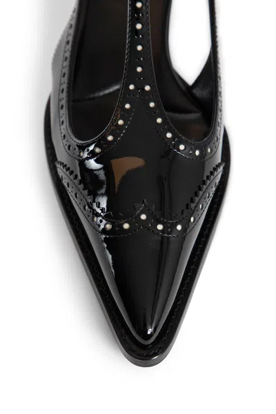 Miu Miu Women Leather Brogue Slingback T-strap Pumps In Black