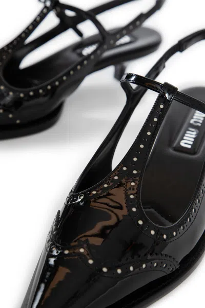 Miu Miu Women Leather Brogue Slingback T-strap Pumps In Black