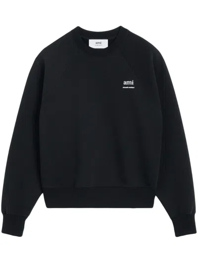Ami Alexandre Mattiussi Black Crewneck Sweatshirt With Logo Lettering Detail On The Front And Adc Logo Embroidery On The Rea In Multicolor