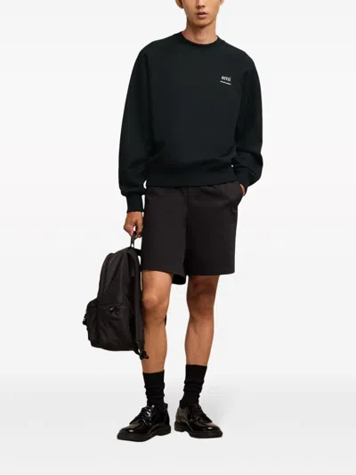 Ami Alexandre Mattiussi Black Crewneck Sweatshirt With Logo Lettering Detail On The Front And Adc Logo Embroidery On The Rea In Multicolor