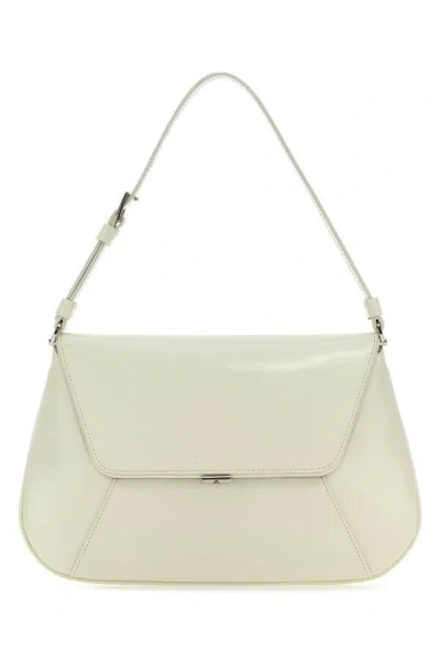 Amina Muaddi Women Black Leather Ami Shoulder Bag In White