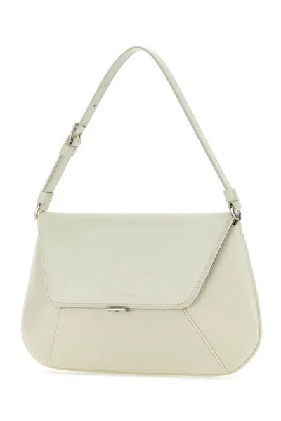 Amina Muaddi Women Black Leather Ami Shoulder Bag In White