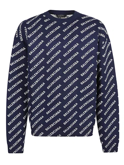 Shop Balenciaga Men Allover Logo Cotton Crewneck Sweater In Multicolor