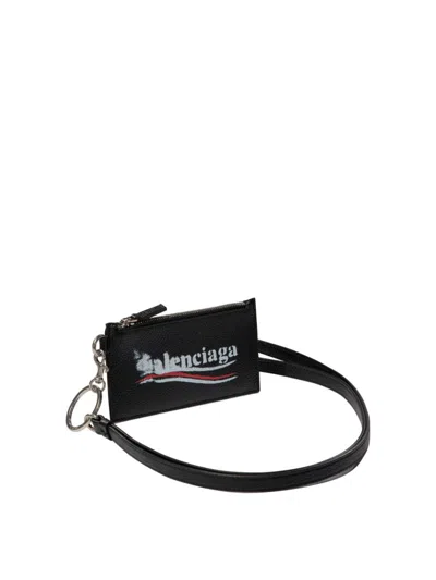 Balenciaga Leather Card Holder Keyring Attachment In Multicolor