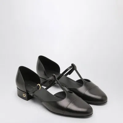 Ferragamo Linette Leather T-strap Ballerina Flats