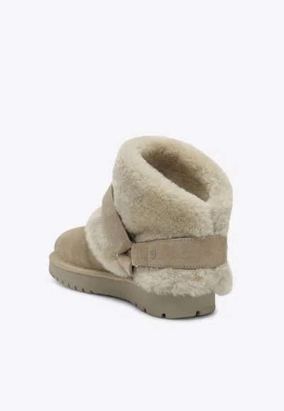 Burberry Suede Shearling Snow Boots With Buckle Detail In Gray