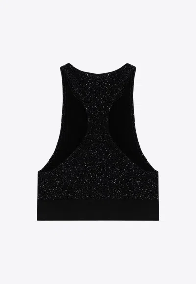 Palm Angels Classic Logo Cropped Lurex Top In Black