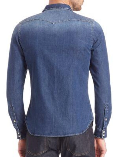 Shop The Kooples Denim Casual Button Down Shirt In Blue