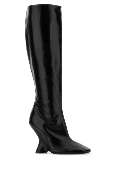 Dries Van Noten Black Leather Wedge Tall Boots In 900 Black