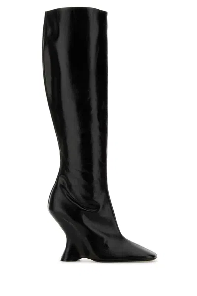 Dries Van Noten Black Leather Wedge Tall Boots In 900 Black