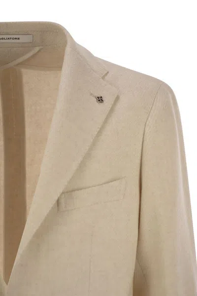 Shop Tagliatore Virgin Wool Blend Jacket In Beige