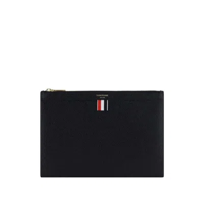 Thom Browne Navy Blue 4-bar Calf Leather Document Holder In Black