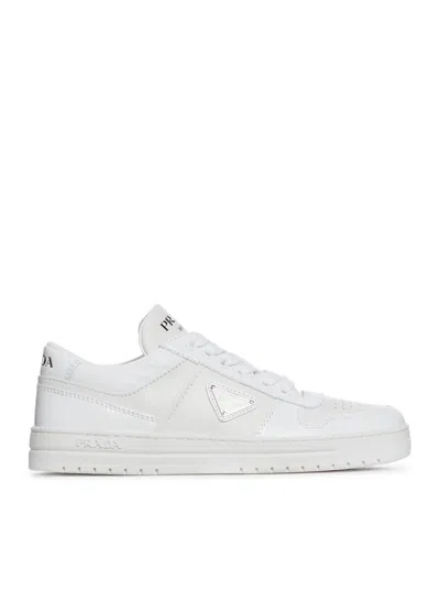 Prada Downtown Leather Sneakers In White