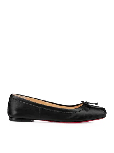 Christian Louboutin Mamadrague Napa Bow Red Sole Ballerina Flats In Black