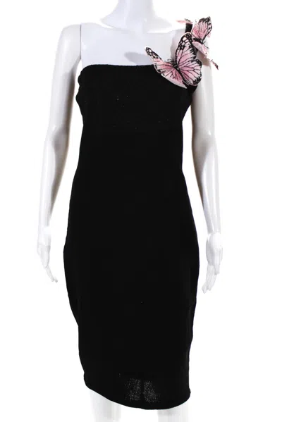 Zang Toi Womens Sequin Beaded Butterfly Knit One Shoulder Dress Black In Black