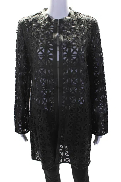 In Transit 2 Womens Black Leather Mesh Crew Neck Long Sleeve Jacket In Black