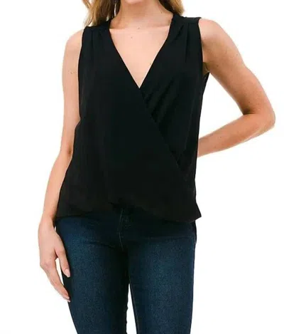 Ariella Solid Surplice Tank Top In Black In Black