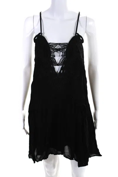 Alice Mccall Womens Spaghetti Strap V Neck Embroidered Mini Dress Black In Black