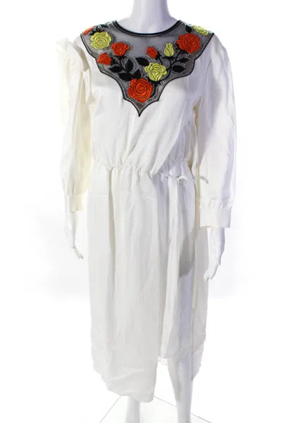 Meryll Rogge Womens Embroidered Mesh Midi Dress White In White