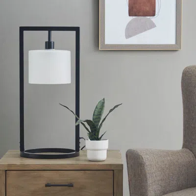 STREAMDALE FURNITURE STREAMDALE KITTERY METAL TABLE LAMP WITH GLASS DRUM SHADE 