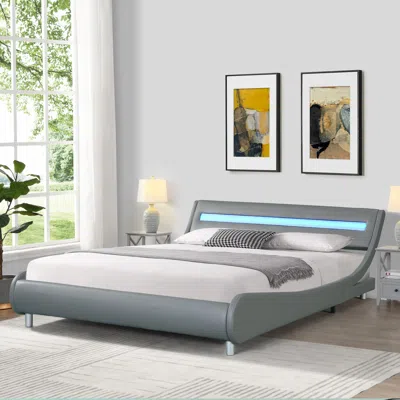 Streamdale Furniture Streamdale Led-lit Faux Leather Queen Bed Frame