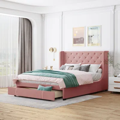 Streamdale Furniture Streamdale Queen Size Storage Bed Velvet Upholstered Platform Bed