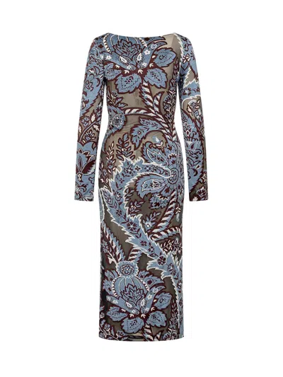 Etro Blue Long Dress With All-over Paisley Motiv In Viscose Blend In Multicolor