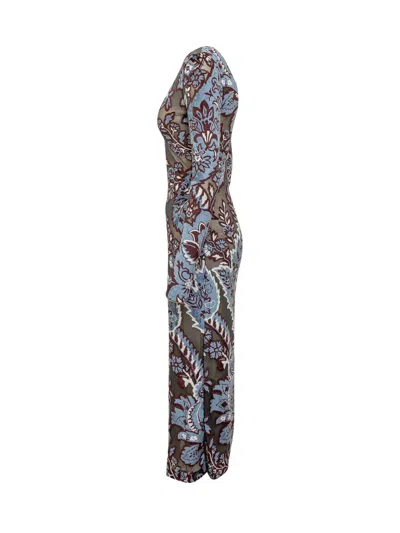 Etro Blue Long Dress With All-over Paisley Motiv In Viscose Blend In Multicolor